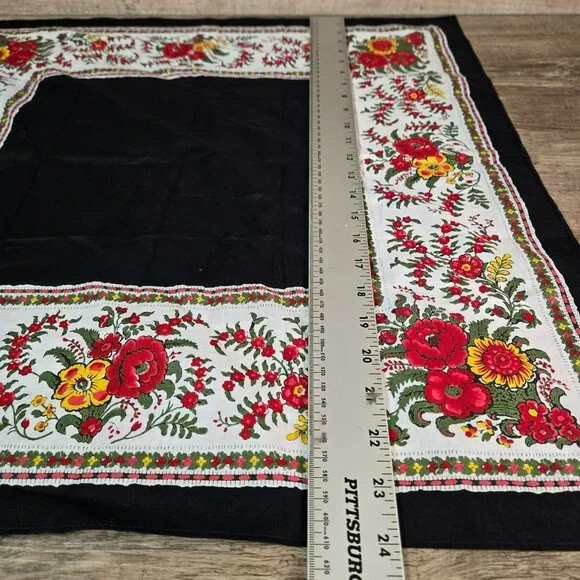 Vintage Valdrome France Vibrant Floral Cotton Scarf 24x24 Red Yellow Flowers